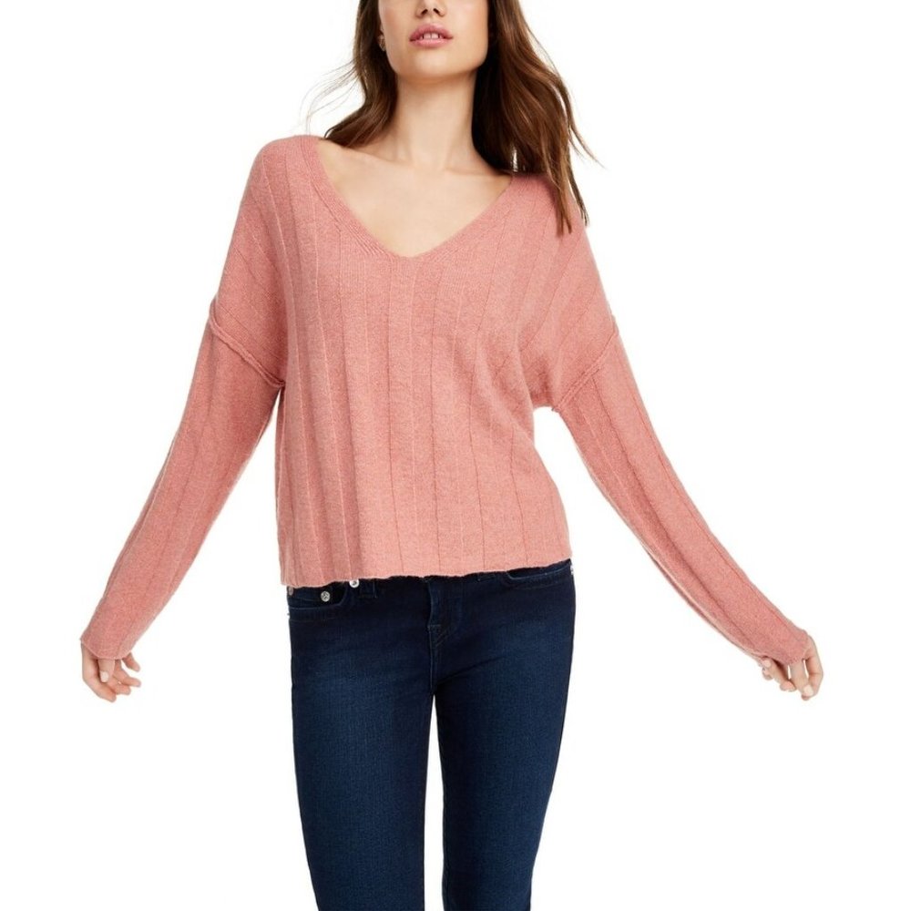PINK ROSE Womens Coral Heather Dolman Sleeve V Neck Sweater - L NWT